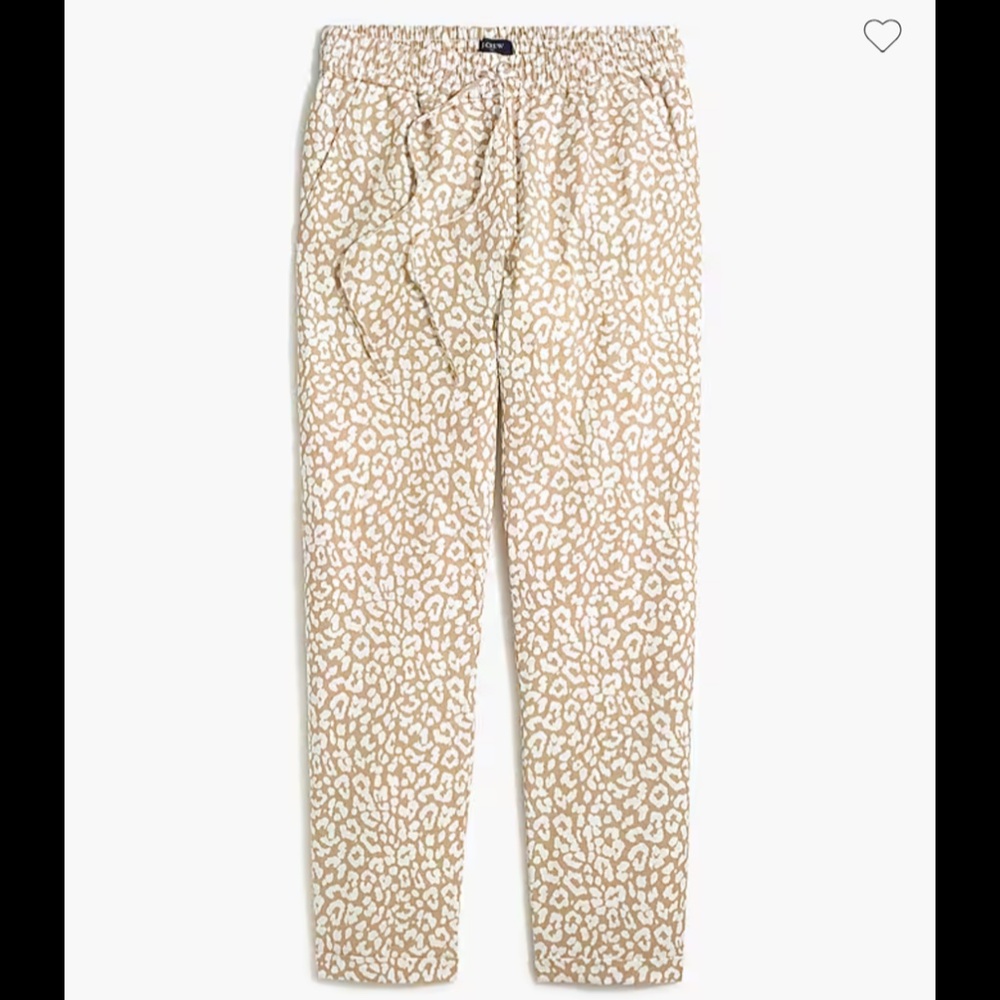 J Crew Pants Womens Linen Cotton Leopard Drawstring Beige Brown Pleats Size 10